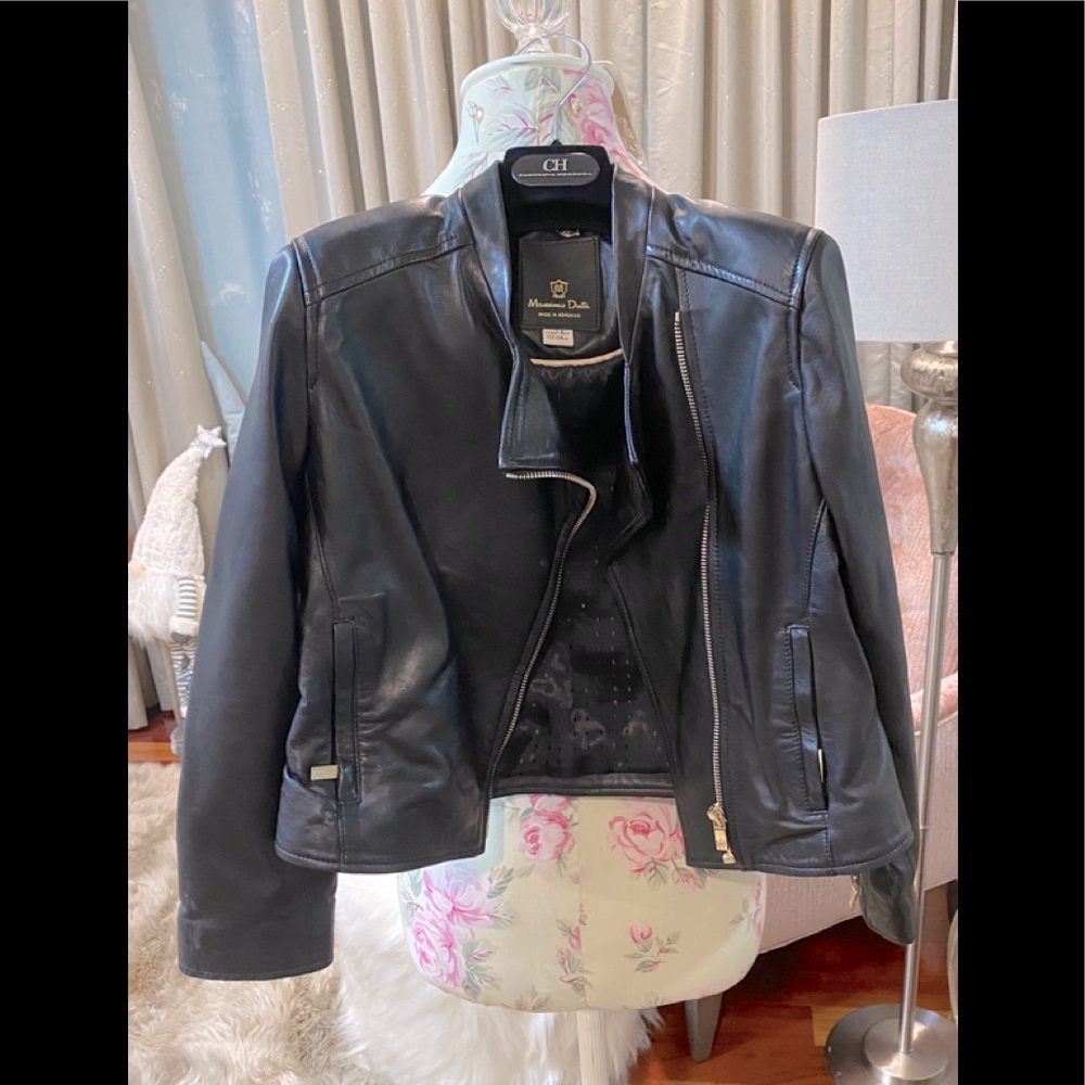 Girls black vegan leather biker jacket.